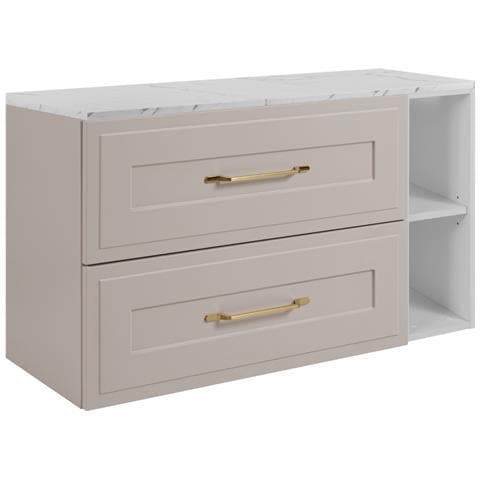 Mobile sottolavabo bianco 80 cm, 2 cassetti, ripiano bianco, piano di lavoro effetto marmo bianco - Foto 1