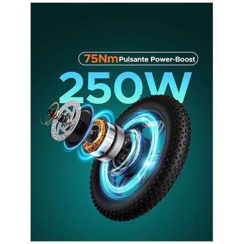 L20 BOOST E?bike pieghevole motore 250W, batteria 48V 13Ah, freni a disco idraulici, ammortizzazione anteriore e posteriore, ruote larghe, per uso urbano e off?road, Verde - Foto 2