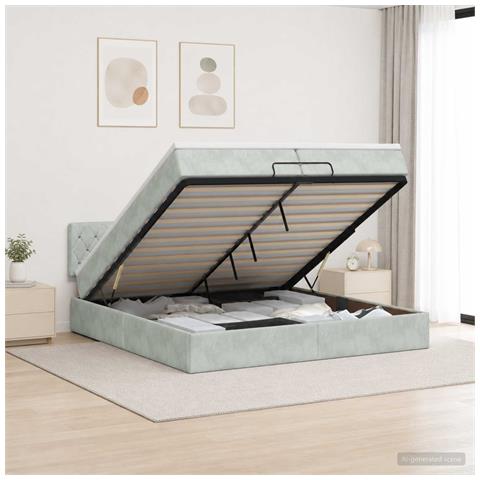 Letto ottomano con materasso Grigio Chiaro 200 x 200 cm Velluto - Foto 2