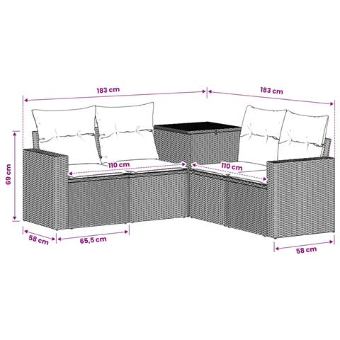 Set di divani 5 pz Grigio e Blu Navy Rattan sintetico e Acciaio - Foto 2