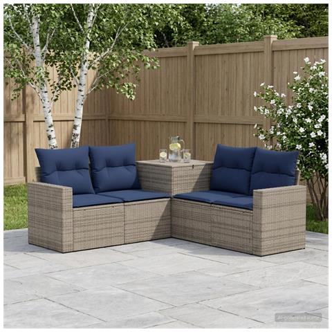 Set di divani 5 pz Grigio e Blu Navy Rattan sintetico e Acciaio - Foto 10