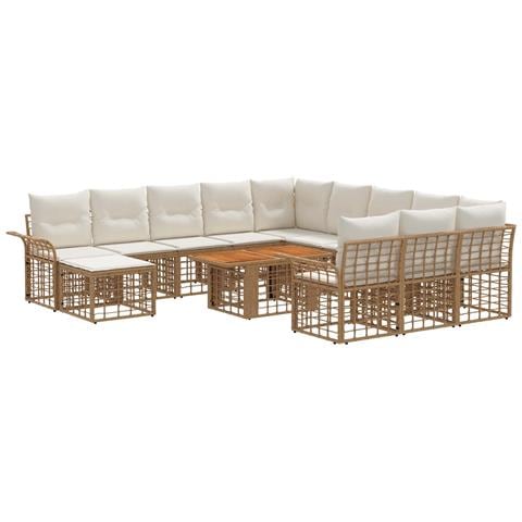 Set Divano da Giardino 13 pz Naturale e Bianco Crema polyrattan - Foto 1