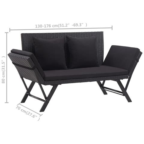 Panchina Da Giardino Con Cuscini 176 Cm Nera In Polyrattan - Foto 2