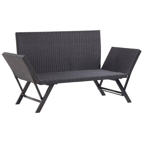 Panchina Da Giardino Con Cuscini 176 Cm Nera In Polyrattan - Foto 10