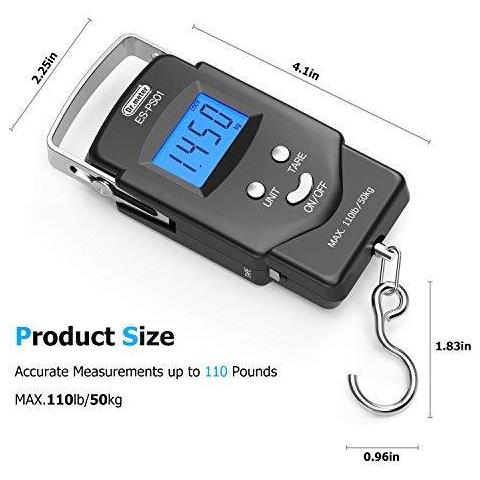 Pesca Bilance Elettroniche Equilibrio Elettronico Digitale Di Pesca Scala Postale Gancio Appeso Con Nastro Di Misura Con Display Lcd Retroilluminato 2 Batterie Aaa Incluse (a-ps01) - Foto 2