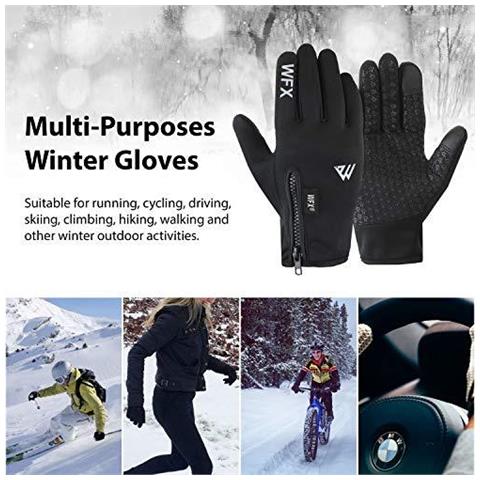 Wfx Inverno Guanti Dello Schermo Di Tocco Antiscivolo Guanti Caldi Antivento Termici Guanti Sport Ciclismo Per La Bici Guanti Men Women Esterne Per Running Campeggio Di Guida (nero Piccolo)  - Foto 4