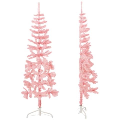 Albero Natale Artificiale Sottile A Metà E Supporto Rosa 150 Cm - Foto 2
