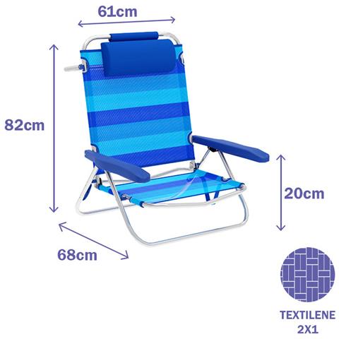 Sedia Pieghevole Righe Azzurro 61 X 82 X 68 Cm - Foto 2