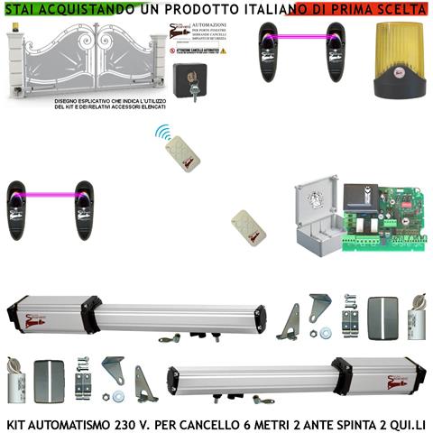 Cancello Automatico 6 Metri 2 Ante Kit Base 2 Motori Elettromeccanici 230 V Corsa 500 Mm Spinta 2 Q.li Centrale Con Ra - Foto 1