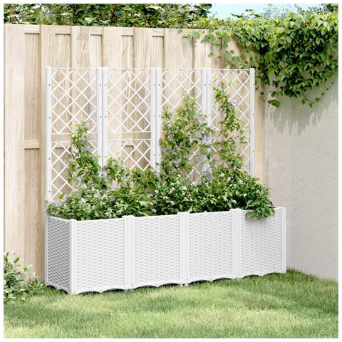 Fioriera Da Giardino Con Traliccio Bianco 160x40x140 Cm In Pp - Foto 7