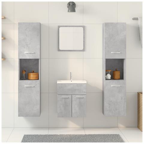 Set Mobili Da Bagno 4 Pz Grigio Cemento In Legno Multistrato - Foto 3