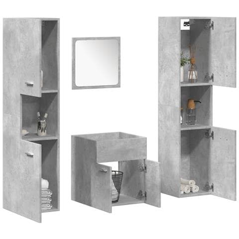 Set Mobili Da Bagno 4 Pz Grigio Cemento In Legno Multistrato - Foto 1