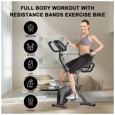 Cyclette Pieghevole - Cyclette Magnetica Pieghevole Per Interni - Con Display Lcd E Sensore Di Frequenza Cardiaca Cyclette - Per Allenamento A Casa Attrezzatura Per Esercizi - Foto 5