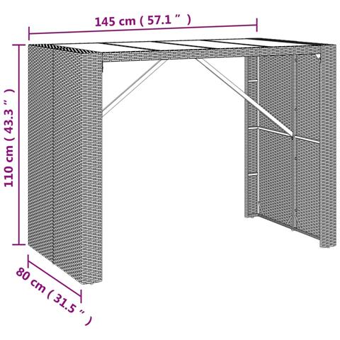 Set Bar Giardino 7pz Grigio Polyrattan e Legno Massello Acacia - Foto 2
