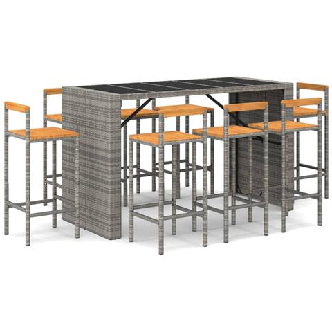 Set Bar Giardino 7pz Grigio Polyrattan e Legno Massello Acacia - Foto 1