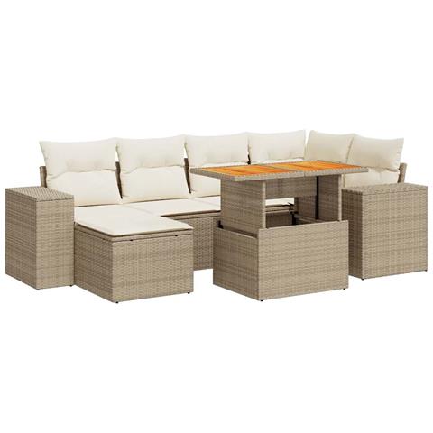 Set Divani Da Giardino 7 Pz Con Cuscini Beige In Polyrattan - Foto 2