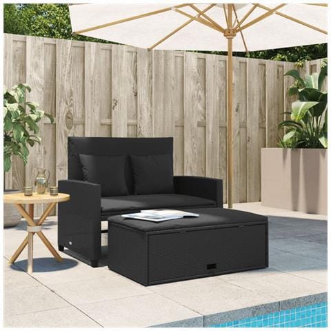 Divano Da Giardino Con Cuscini A 2 Posti Nero In Polyrattan - Foto 2