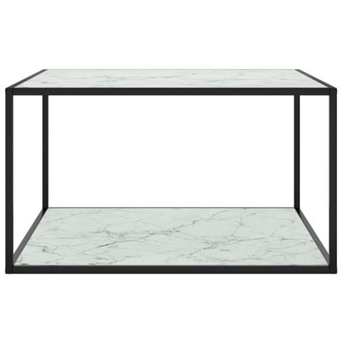 Tavolino Da Salotto Nero Con Vetro Marmo Bianco 90x90x50 Cm - Foto 1