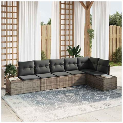 Set di divani da giardino a 6 pezzi con cuscini Grigio Polirattan - Foto 2