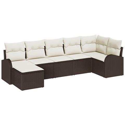 Set Divano Giardino 7 pezzi con Cuscini Marroni in Rattan Polimerico,  Divano Giardino 2 Posti con Contenitore e Cuscini Marroni in Rattan Polimerico - Foto 1