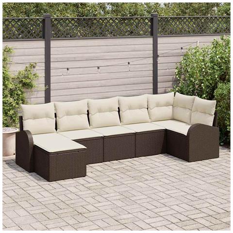 Set Divano Giardino 7 pezzi con Cuscini Marroni in Rattan Polimerico,  Divano Giardino 2 Posti con Contenitore e Cuscini Marroni in Rattan Polimerico - Foto 2