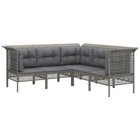 Set Divani da Giardino 5 pz con Cuscini in Polyrattan Grigio - Foto 1