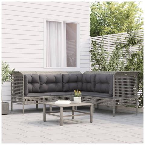Set Divani da Giardino 5 pz con Cuscini in Polyrattan Grigio - Foto 2