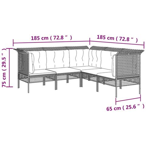 Set Divani da Giardino 5 pz con Cuscini in Polyrattan Grigio - Foto 8