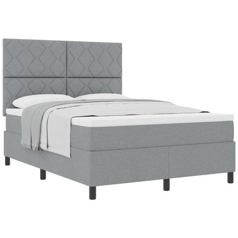 Letto con rete a doghe e materasso grigio chiaro 140x190 cm in tessuto - Foto 1