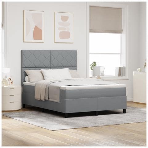 Letto con rete a doghe e materasso grigio chiaro 140x190 cm in tessuto - Foto 2