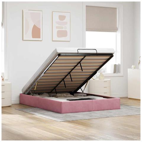 Struttura Letto Pouf senza Materasso Rosa 140x200 cm in Velluto - Foto 2