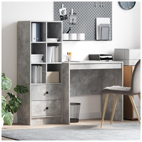 Scrivania con Storage Grigio Cemento Legno Ingegnerizzato - Foto 2