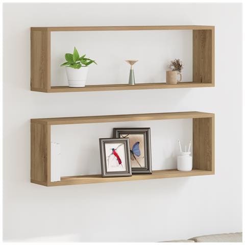 Mensole a parete 2 pezzi in rovere artigianale 80x15x26 cm in legno ingegnerizzato - Foto 2