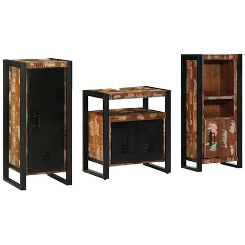 Set di mobili per il bagno 3 pcs Legno massello riciclato - Foto 9