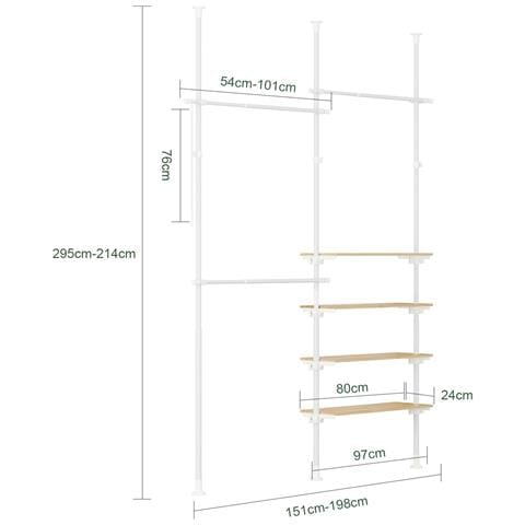 Armadio Aperto Regolabile Con Ripiani E Barre, Telescopico, Supporto Robusto, Bianco - Foto 2