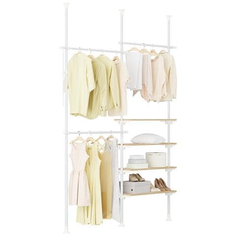 Armadio Aperto Regolabile Con Ripiani E Barre, Telescopico, Supporto Robusto, Bianco - Foto 1