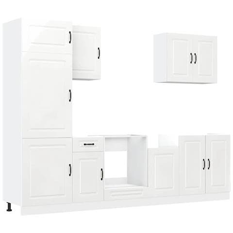 Set Mobili da Cucina 7 pz Kalmar Bianchi Lucido in Truciolato - Foto 1