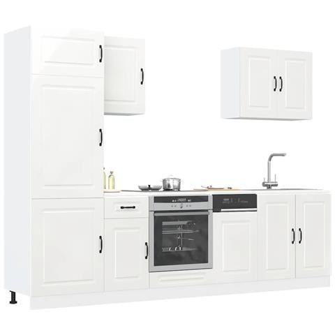Set Mobili da Cucina 7 pz Kalmar Bianchi Lucido in Truciolato - Foto 2