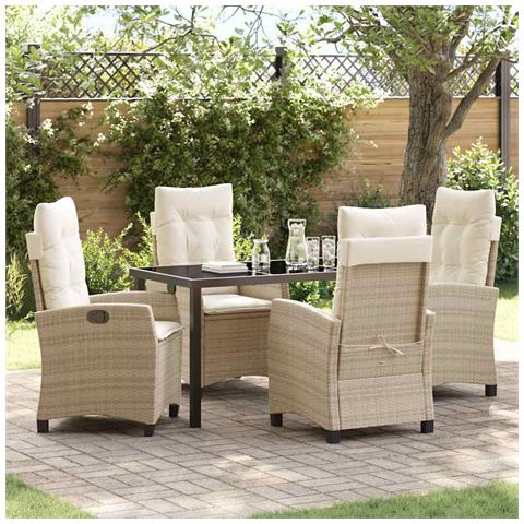 Set da Pranzo per Giardino 5 pcs Beige polyrattan - Foto 2