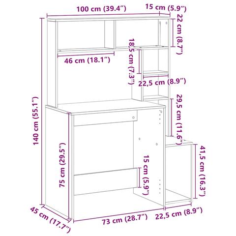 Scrivania Mensole Rovere Fumo 100x45x140 cm Legno Multistrato - Foto 9