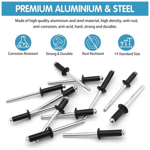 Kit Assortimento Rivetti Ciechi In Alluminio Nero 500 Pezzi - Rivetti Pop Aperti - Foto 2