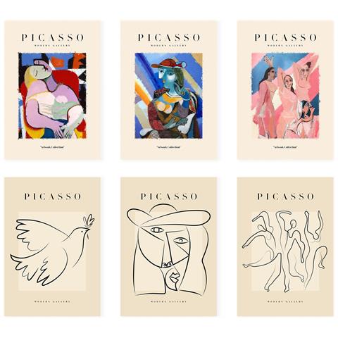 Set Di 6 Stampe Künstlerischen Illustrationen Von Pablo Picasso Skizzen Sammlung Von Dekorationsgemälden Im Kunstgalerie Stil A3 Senza Cornice - Foto 1