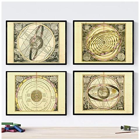 Set Di 4 Stampe Fogli Con Antiche Mappe Astronomiche. Poster Di Mappe Astrologiche Senza Cornice A4 - Foto 1