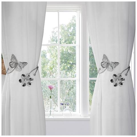 Set Di 2 Fermatenda In Metallo A Forma Di Farfalla E Fiore - Elegante Decorazione Per Finestre Silver - Foto 2