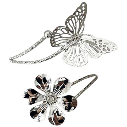 Set Di 2 Fermatenda In Metallo A Forma Di Farfalla E Fiore - Elegante Decorazione Per Finestre Silver - Foto 1