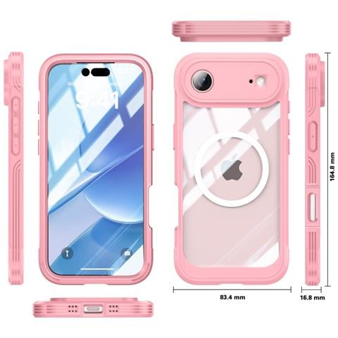 Custodia Rosa 9h In Vetro Temperato Antiurto Compatibile Con Iphone 17 Air Con Ricarica Magnetica Wireless - Foto 5