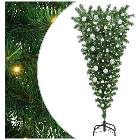 Albero di Natale artificiale preilluminato rovesciato con set di palline - Foto 1