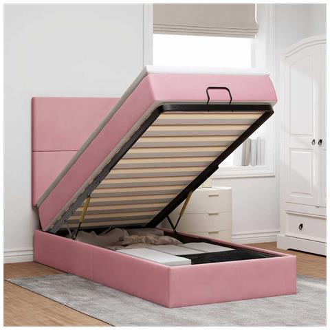 Struttura Letto Pouf con Materassi Rosa 90x190 cm in Velluto - Foto 2