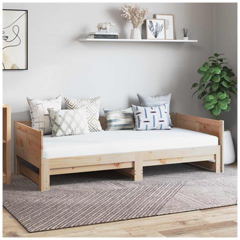 Letto Giorno Estraibile Naturale 180 x 200 cm Pino massello - Foto 2