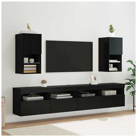 Mobiletti TV a parete 2 pcs Rovere Nero 30,5 x 30 x 60 cm - Foto 2